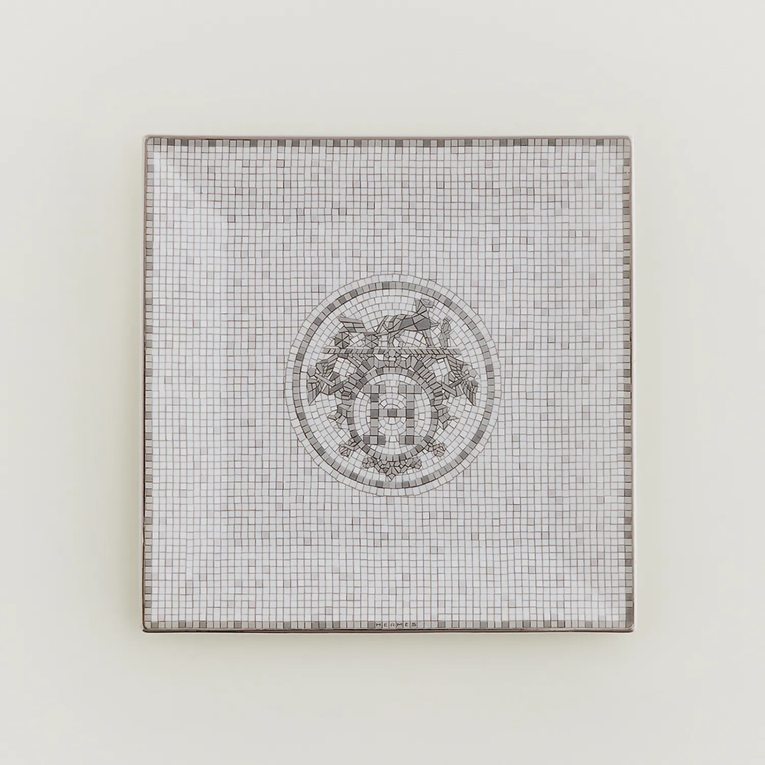 Hermès, Piatto quadrato Mosaïque au 24 platino n°3 cm 15.