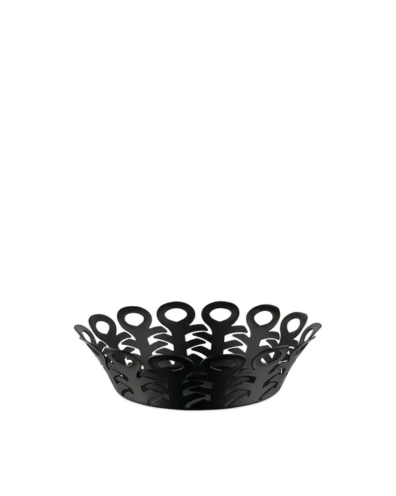 Alessi, cestino traforato  in acciaio colorato con resina epossidica nera cm 21. Articolo BM21/21 B Vimini