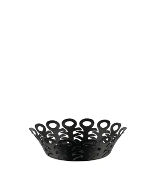 Alessi, cestino traforato  in acciaio colorato con resina epossidica nera cm 21. Articolo BM21/21 B Vimini