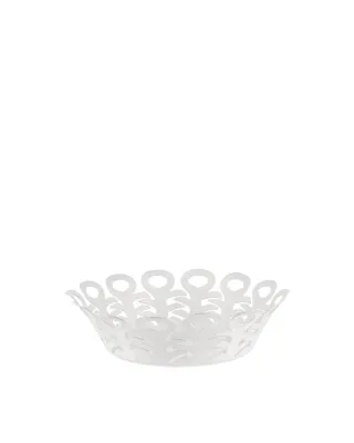 Alessi, cestino traforato in acciaio colorato con resina epossidica bianca cm 21, articolo BM21/21 W Vimini