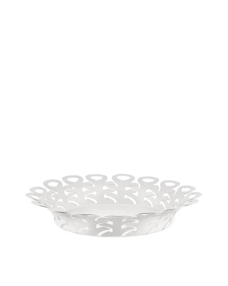 Alessi,  cestino traforato in acciaio colorato con resina epossidica bianca cm 25. Articolo BM21/25 W Vimini