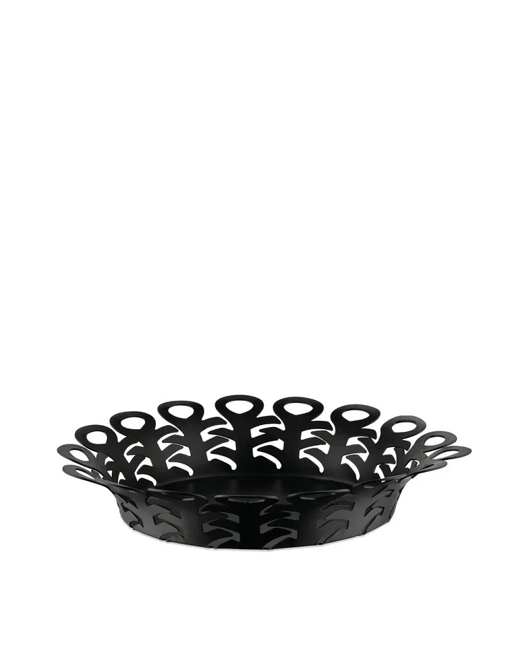 Alessi, cestino traforato in acciaio colorato con resina epossidica nera cm 25. Articolo BM21/25 B Vimini