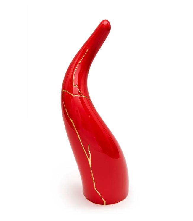 Sequenze, Corno Kintsugi colore Rosso/oro cm 22