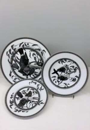 Hermès, Estampe de Toucans, piatto piano, piatto fondo, piatto frutta