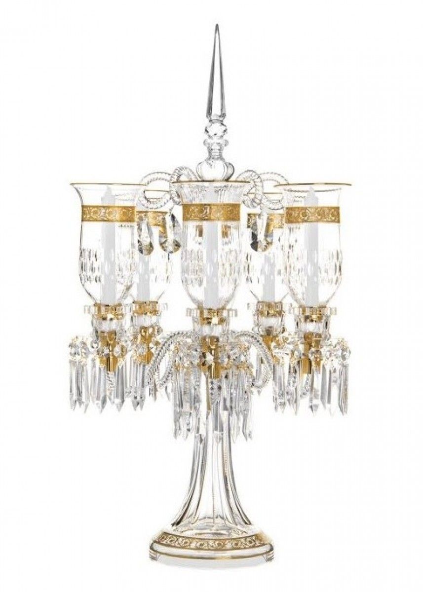 ST. LOUIS, Candelabro 5 luci incisione in oro - Trasparente