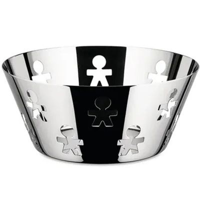 Alessi, cestino rotondo con bordo traforato in acciaio 18/10 cm 20. Articolo AKK04