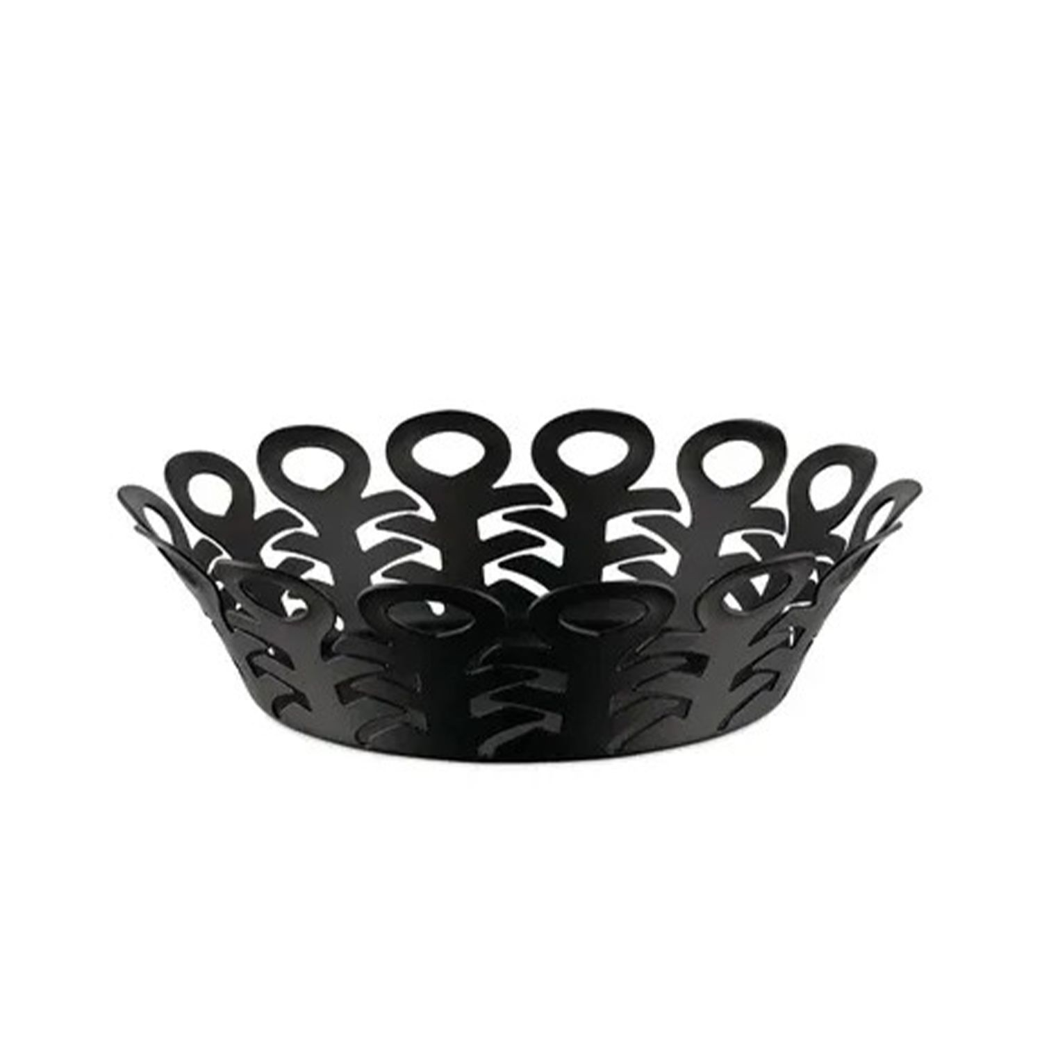 Alessi, cestino traforato  in acciaio colorato con resina epossidica nera cm 21. Articolo BM21/21 B Vimini