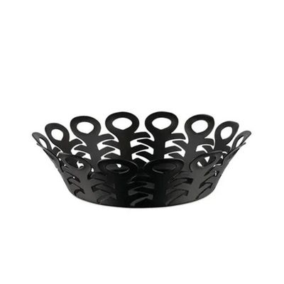 Alessi, cestino traforato  in acciaio colorato con resina epossidica nera cm 21. Articolo BM21/21 B Vimini