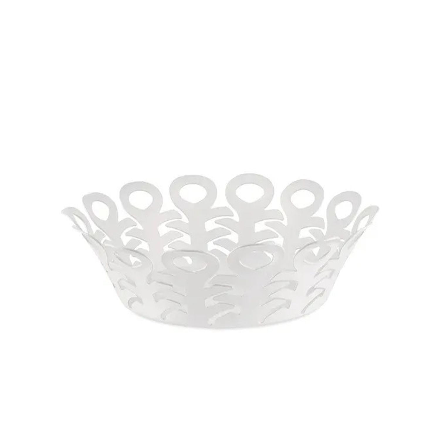 Alessi, cestino traforato in acciaio colorato con resina epossidica bianca cm 21, articolo BM21/21 W Vimini