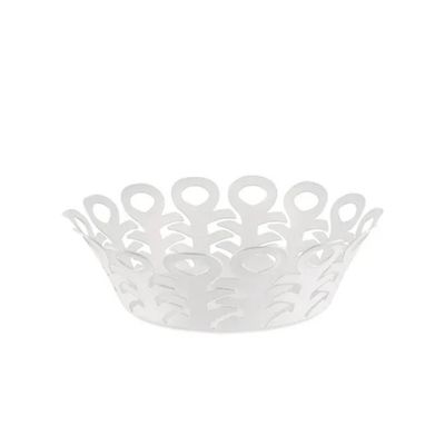 Alessi, cestino traforato in acciaio colorato con resina epossidica bianca cm 21, articolo BM21/21 W Vimini