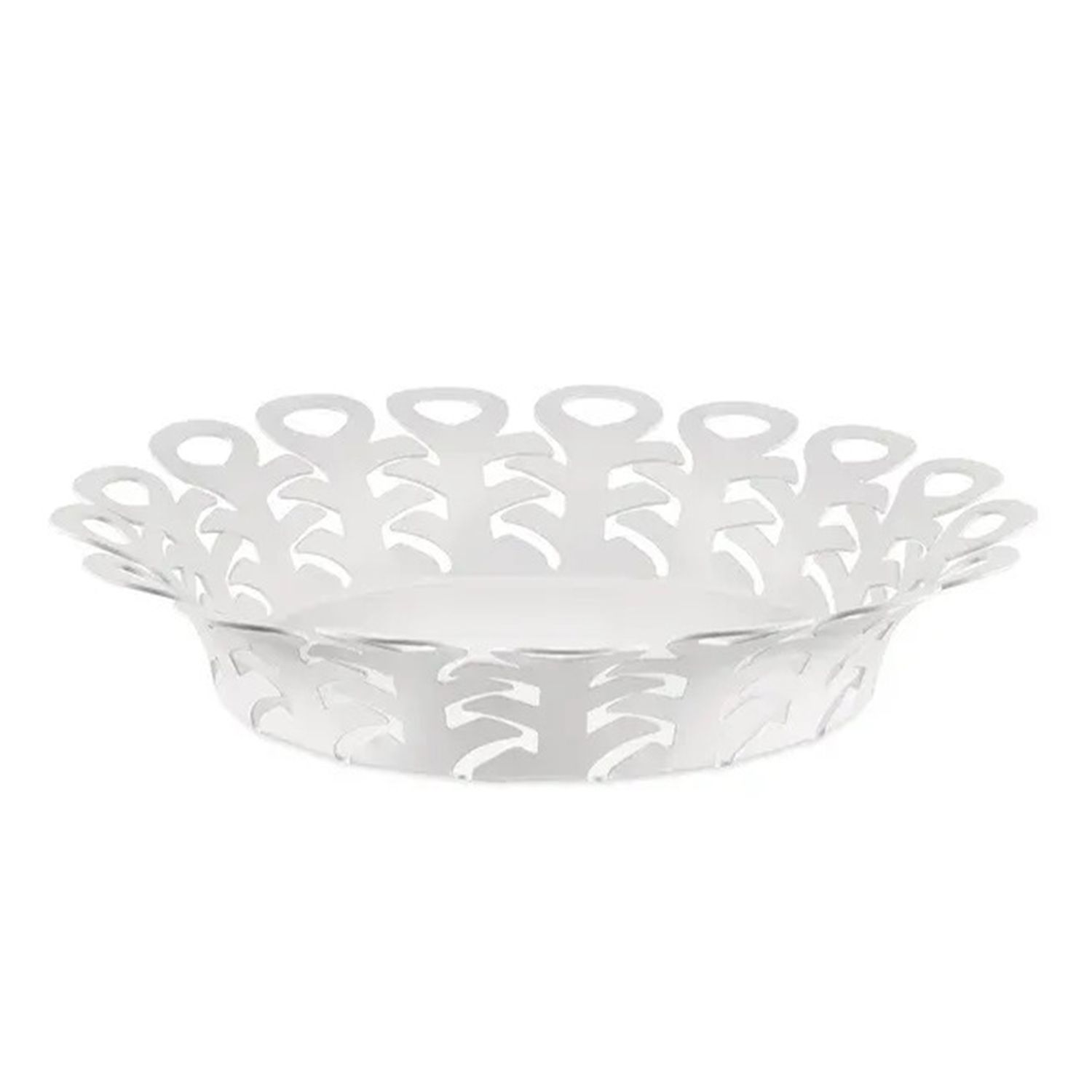 Alessi,  cestino traforato in acciaio colorato con resina epossidica bianca cm 25. Articolo BM21/25 W Vimini