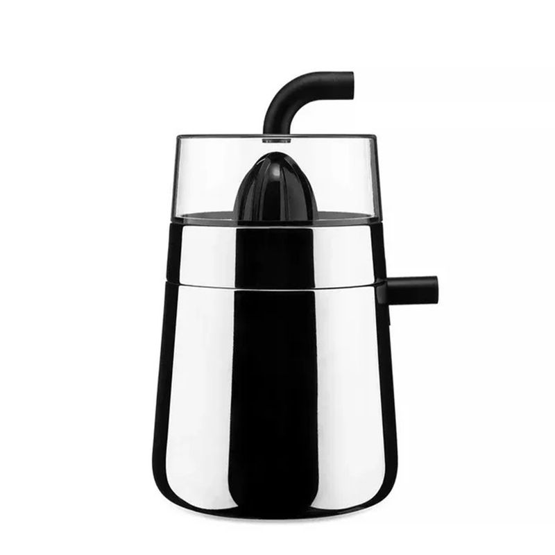 Alessi, Spremiagrumi elettrico in acciaio inossidabile 18/10 e resina termoplastica nera. Articolo NE02 Toru