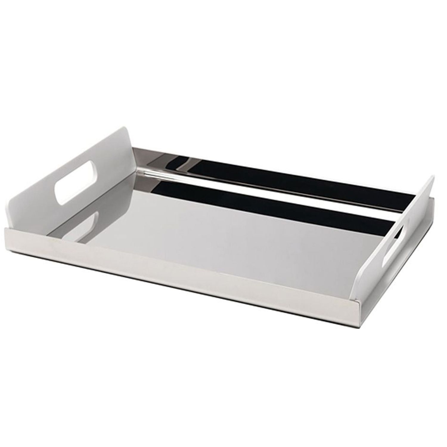 Alessi, vassoio in acciaio 18/10 lucido con manici in resina termoplastica bianchi cm 45x30. Articolo GIA01/45 W Vassily