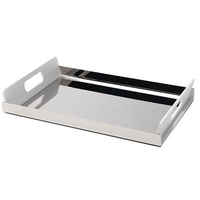 Alessi, vassoio in acciaio 18/10 lucido con manici in resina termoplastica bianchi cm 45x30. Articolo GIA01/45 W Vassily