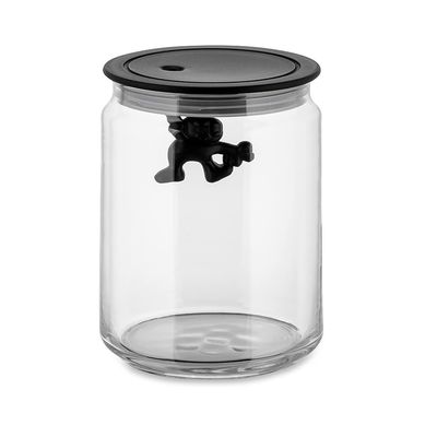 Alessi, Barattolo Ermetico in Vetro con Coperchio in Resina Termoplastica nero  90 cl. articolo  AMDR05 B -  Gianni a Little Man Holding On Tight
