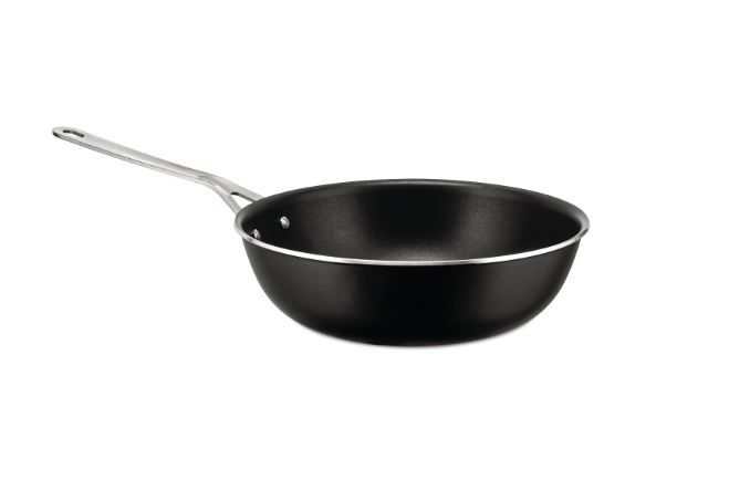 Alessi, Padella alta in alluminio con rivestimento antiaderente ceramico, nero cm 28.