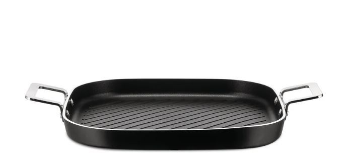 Alessi, bistecchiera in alluminio con rivestimento antiaderente ceramico, nero cm 29.