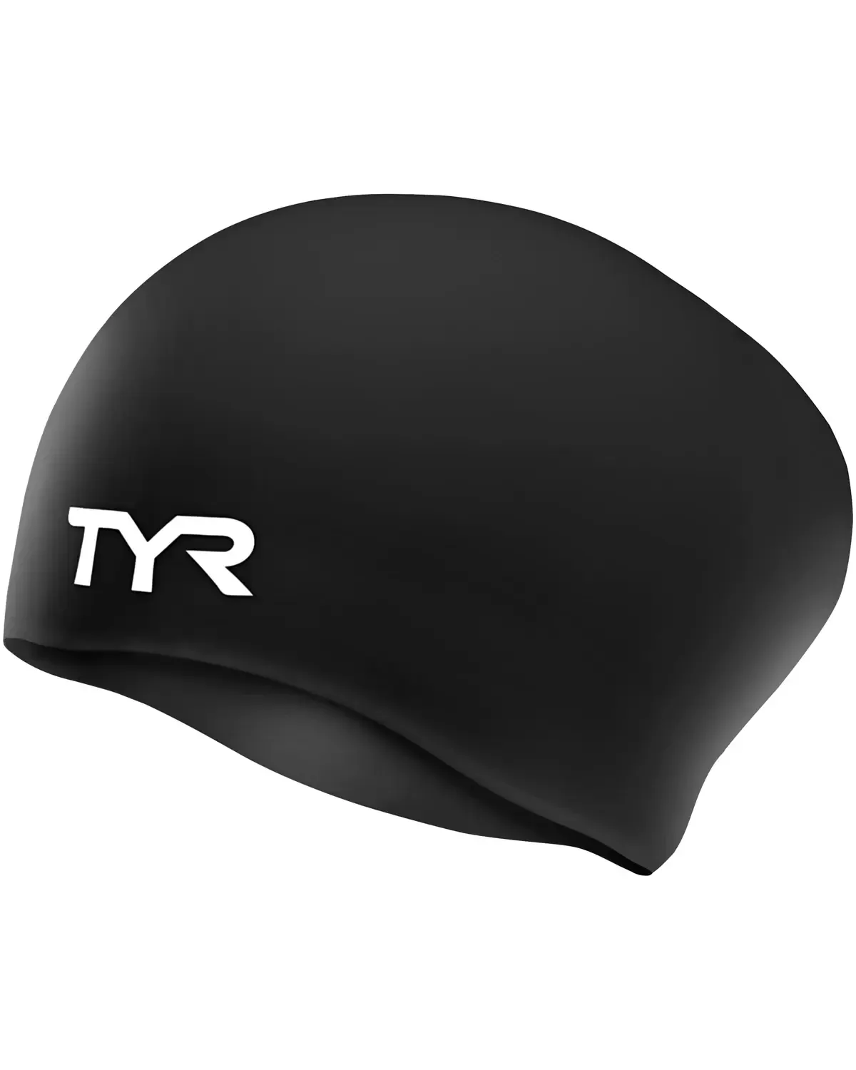 TYR LONG HAIR SOLID WRINKLE-FREE SILICONE SWIM CAP, Color: 001 BLACK
