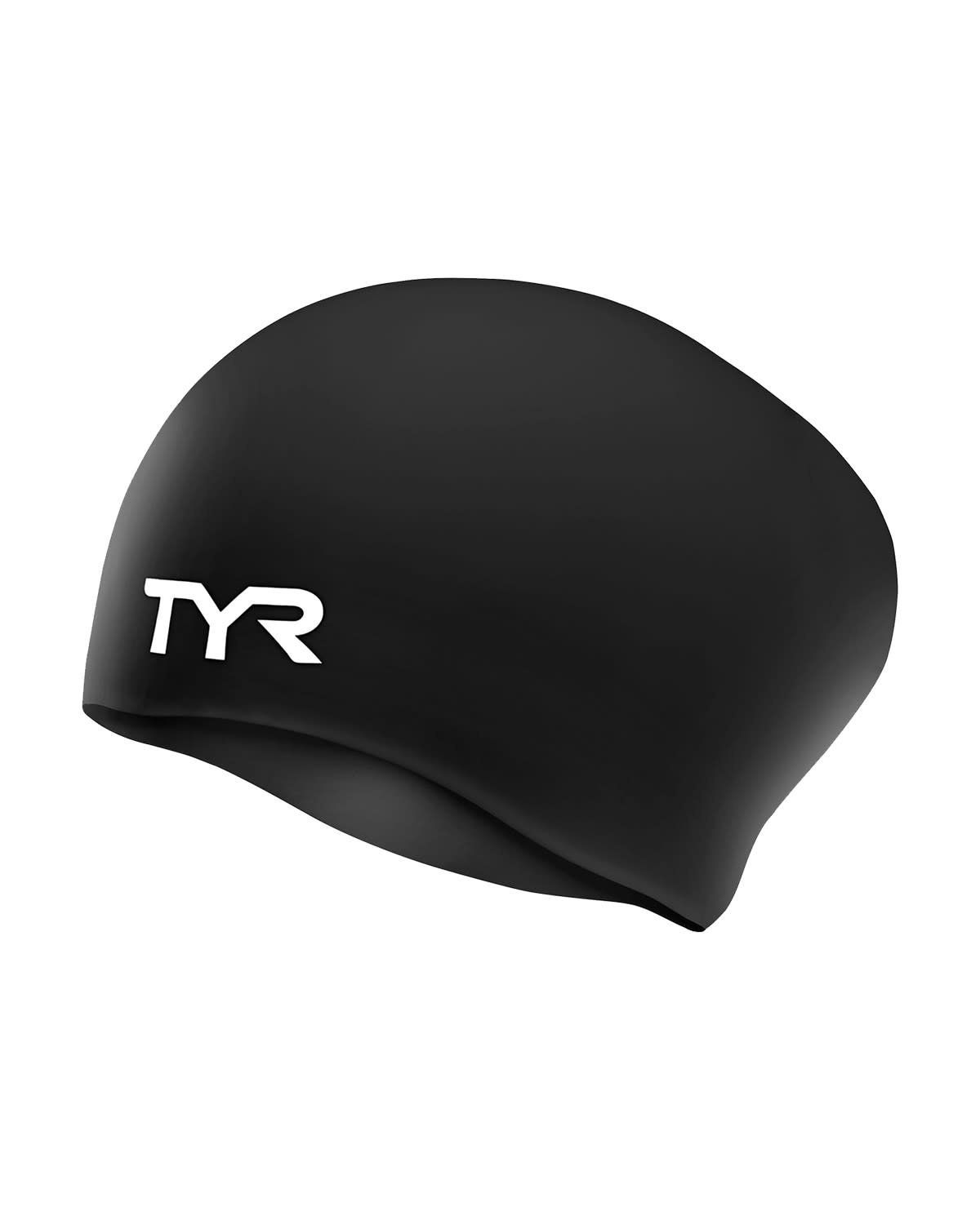 TYR JR LONG HAIR SOLID WRINKLE-FREE SILICONE SWIM CAP, Color: 001 BLACK