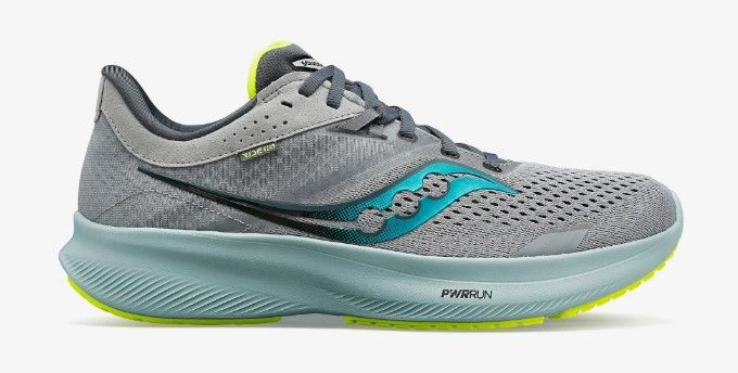 SAUCONY MENS RIDE 16, COLOR: 15 - FOSSIL/PALM, SIZE: 9.5, WIDTH: REG (D)
