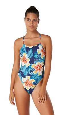 SPEEDO PRINTED MOON FLOWER BLUE DOUBLE LACE BACK