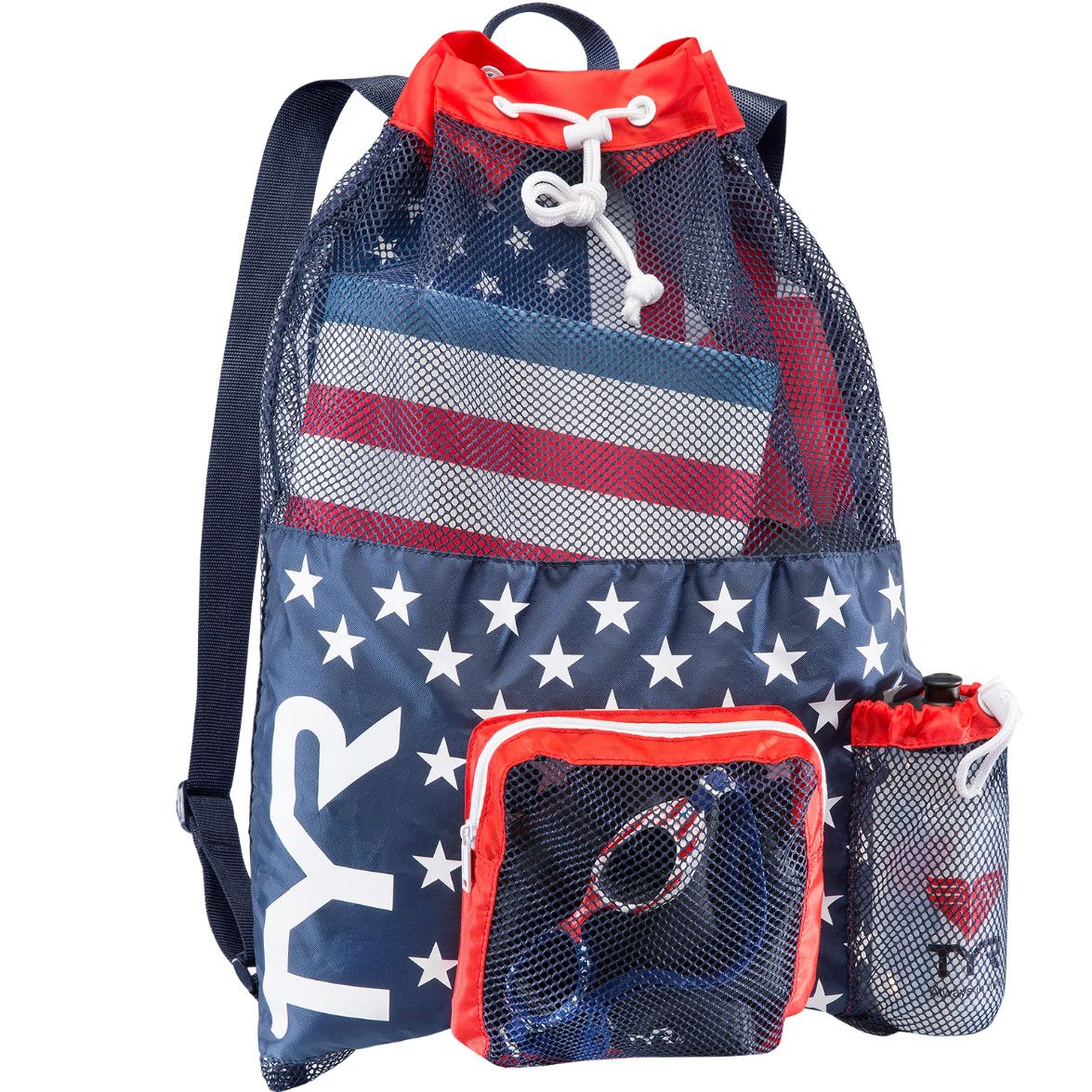 TYR 40L BIG MESH MUMMY BACKPACK - USA, Color: 642 RED/NAVY