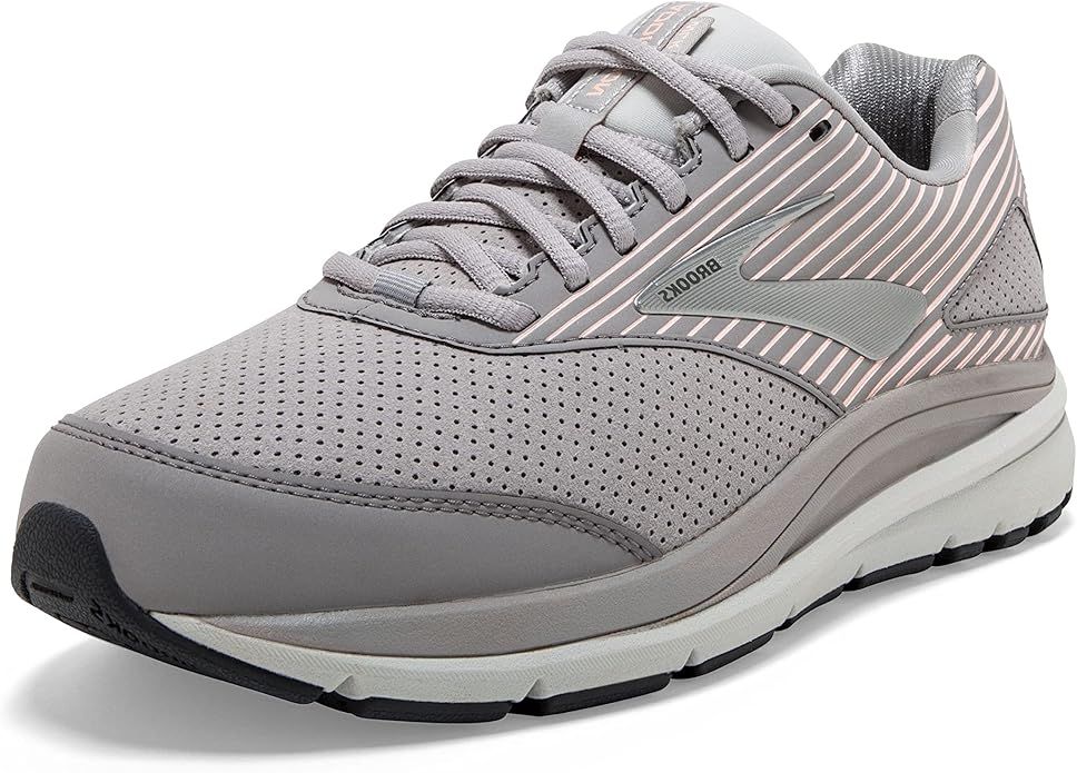 BROOKS WOMENS ADDICTION WALKER SUEDE, COLOR: 007 - ALLOY/OYSTER/PEACH, SIZE: 10, WIDTH: REG (B)