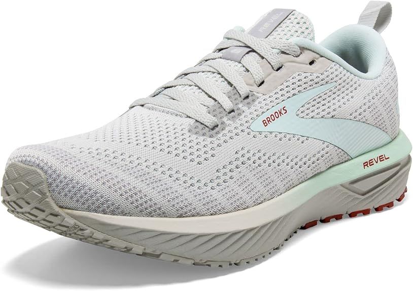 BROOKS WOMENS REVEL 6, COLOR: 459 - OYSTER MUSHROOM/ALLOY/BLUE, SIZE: 10.5, WIDTH: REG (B)