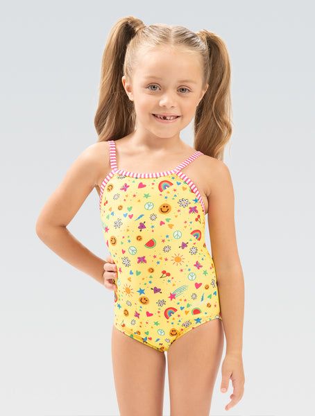 GIRLS LITTLE DOLFIN UGLIES SMILE SWIMSUIT, COLOR: B67, SIZE: 2T, BACK STYLE: STRAIGHT BACK