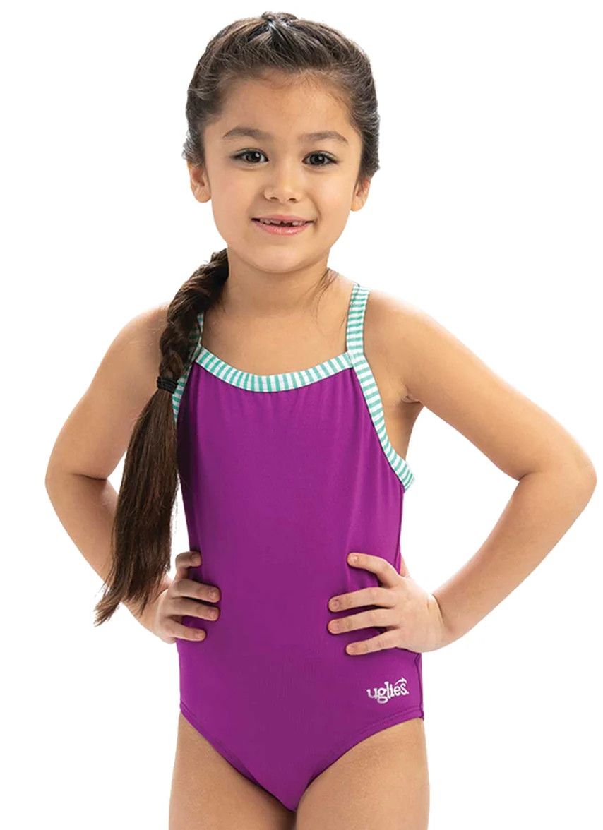 GIRLS LITTLE DOLFIN UGLIES SOLID SWIMSUIT, COLOR: 290 PURPLE, SIZE: 2T, BACK STYLE: STRAIGHT BACK
