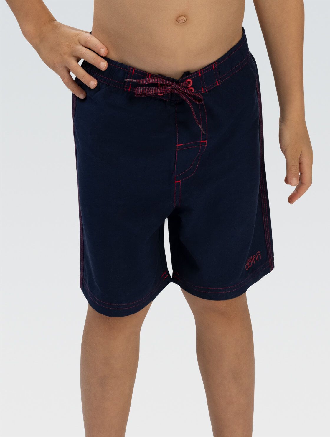 BOYS LITTLE DOLFIN SOLID SWIM TRUNKS, Color: NAVY, Size: 2T