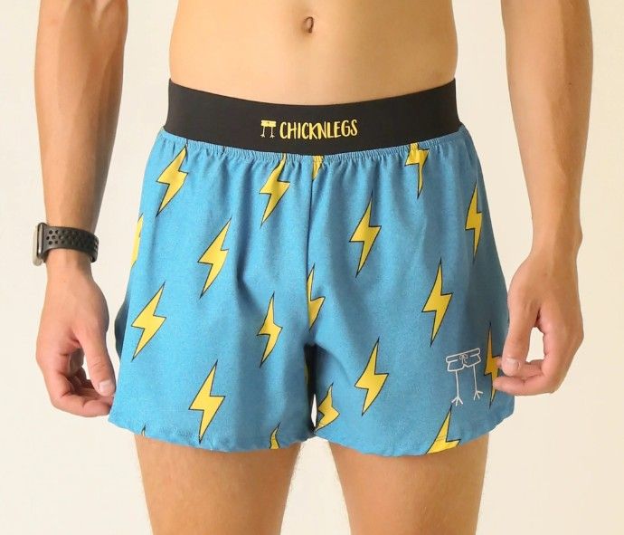CHICKNLEGS MENS BLUE BOLTS 4&quot; HALF SPLIT SHORTS
