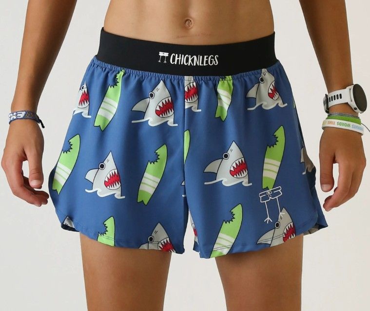 CHICKNLEGS MENS BLUE SHARKS 4&quot; HALF SPLIT SHORTS