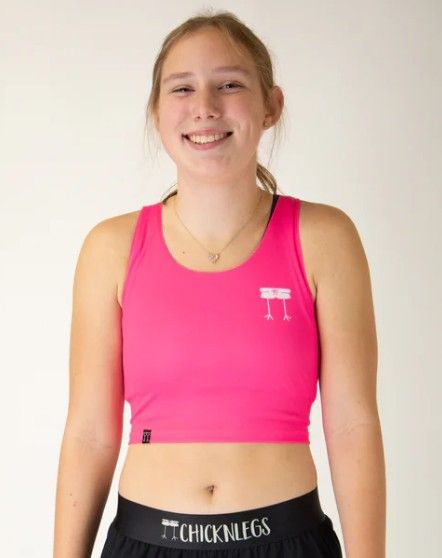 CHICKNLEGS WOMENS SOLIDS PWR CROP TOPS, Color: NEON PINK, Size: XS