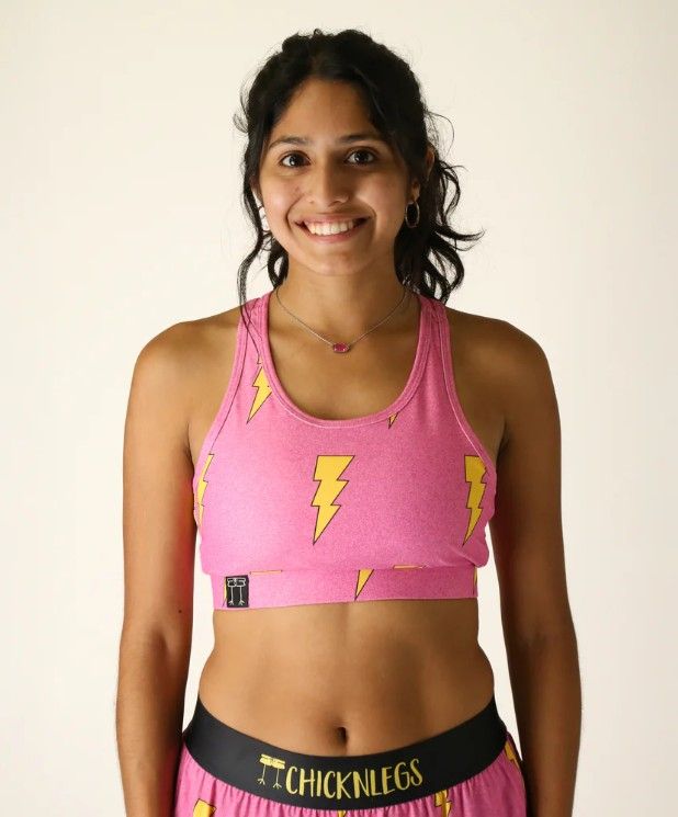 CHICKNLEGS WOMENS PINK BOLTS OG SPORTS BRA
