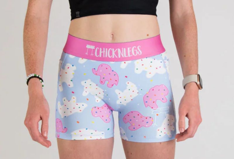 CHICKNLEGS WOMENS ANIMAL COOKIES 3&quot; COMPRESSION SHORTS