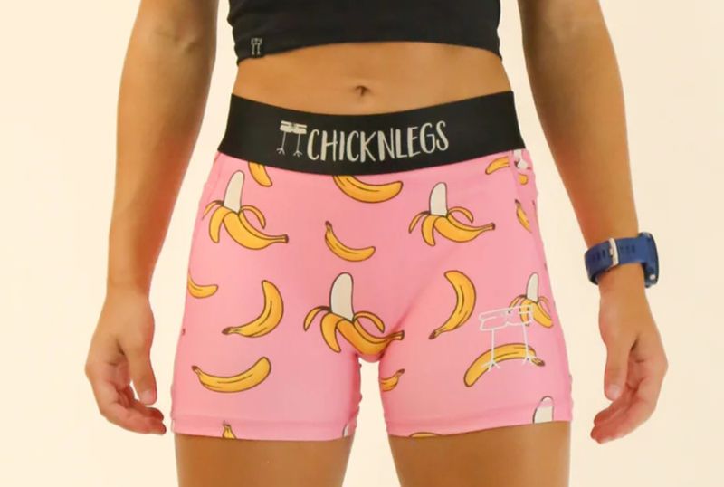 CHICKNLEGS WOMENS PINK BANANAS 3&quot; COMPRESSION SHORTS