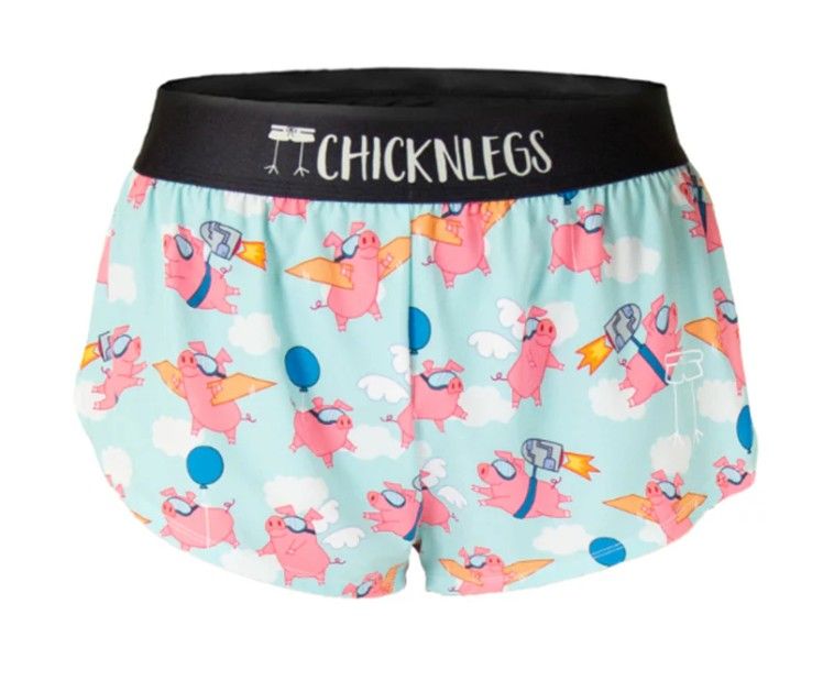 CHICKNLEGS WOMENS FLYING PIGS 1.5&quot; SPLIT SHORTS