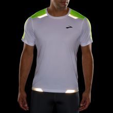 BROOKS MENS RUN VISIBLE SHORT SLEEVE, Color: 134 - WHITE/ASPHALT/NIGHTLIFE, Size: S