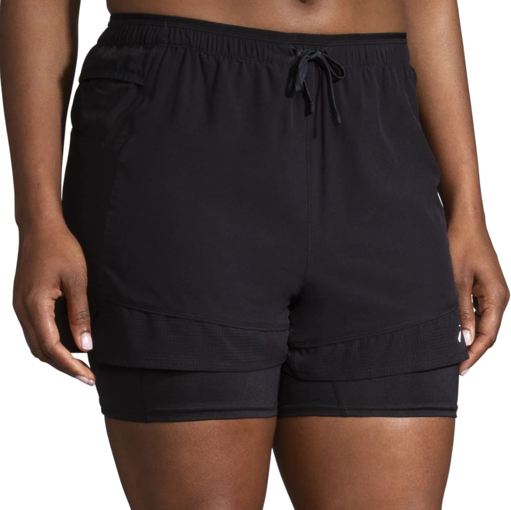 BROOKS WOMENS HIGH POINT 3&quot; 2-IN-1 SHORT, Color: 001 BLACK, Size: XXL