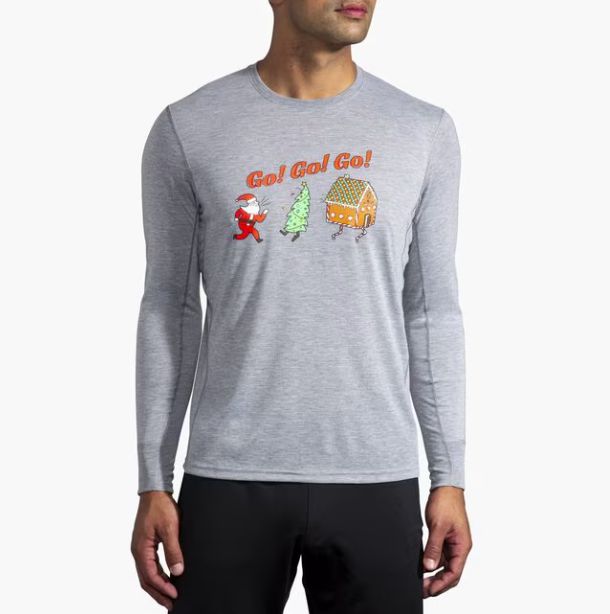 BROOKS MENS DISTANCE LONG SLEEVE RUN MERRY &#39;21 GO! GO! GO!