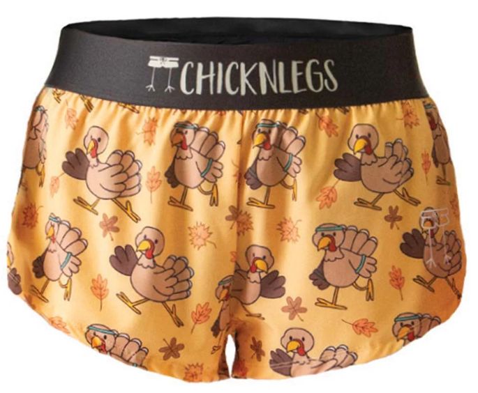 CHICKNLEGS WOMENS PARDONED TURKEYS 1.5&quot; SPLIT SHORTS