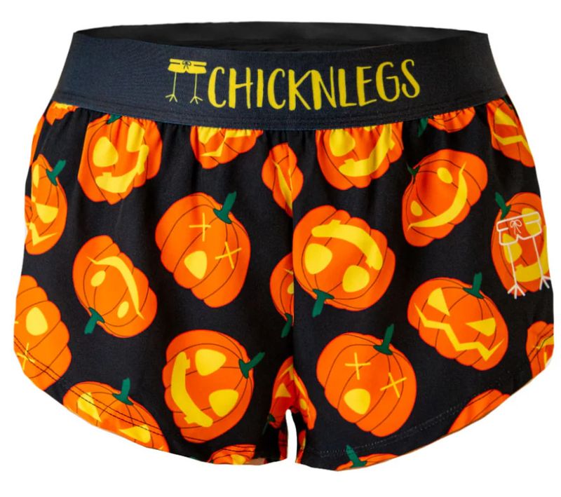 CHICKNLEGS WOMENS PUMPKINS 1.5&quot; SPLIT SHORTS
