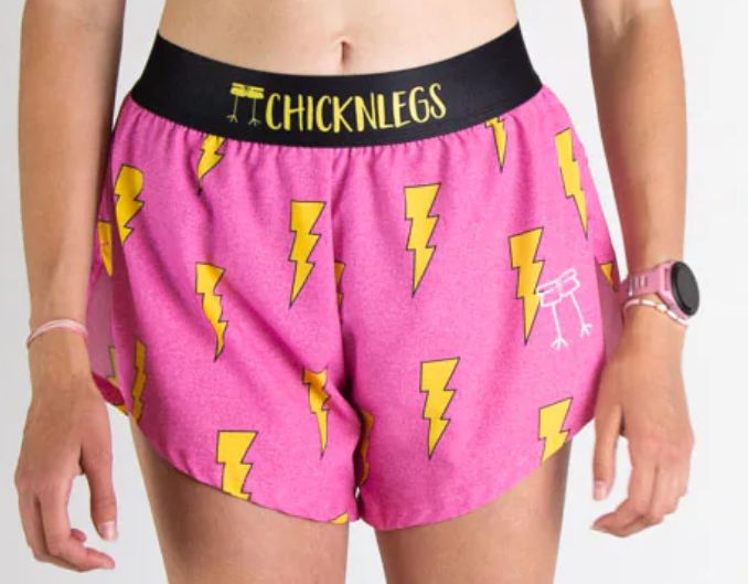 CHICKNLEGS WOMENS PINK BOLT 4&quot; SPLIT SHORTS