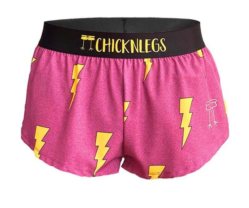 CHICKNLEGS WOMENS PINK BOLTS 1.5" SPLIT SHORTS