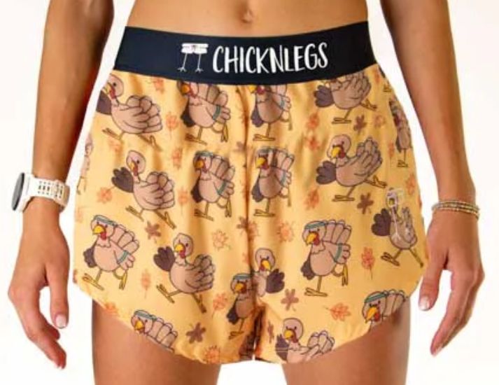 CHICKNLEGS WOMENS PARDONED TURKEYS 4" SPLIT SHORTS