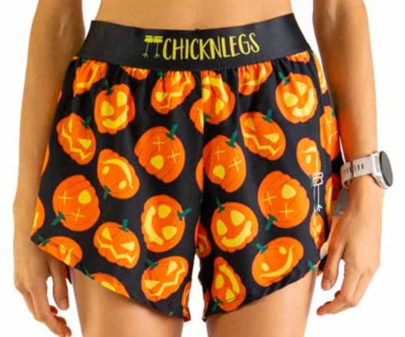 CHICKNLEGS WOMENS PUMPKINS 4" SPLIT SHORTS