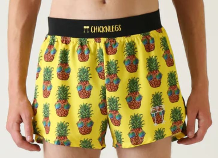 CHICKNLEGS MENS PINEAPPLE EXPRESS 4" HALF SPLIT SHORTS