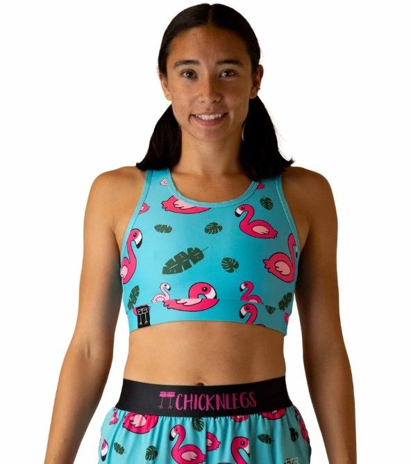 CHICKNLEGS WOMENS BLUE FLAMINGO OG SPORTS BRA