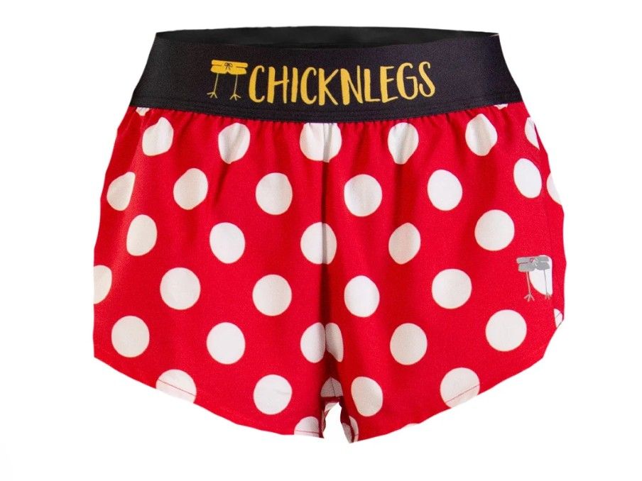 CHICKNLEGS WOMENS RED POLKA DOTS 1.5" SPLIT SHORTS